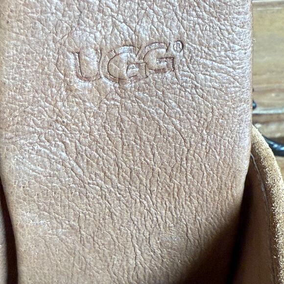 Women's UGG Natural Tan Suede Studded Sheepskin Toe Wedge Clogs Size 10 NEW - Picture 4 of 12